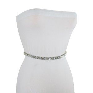 Women Waist Hip Skinny Fashion Belt Silver Metal Chain Mesh Beads Size XS S M